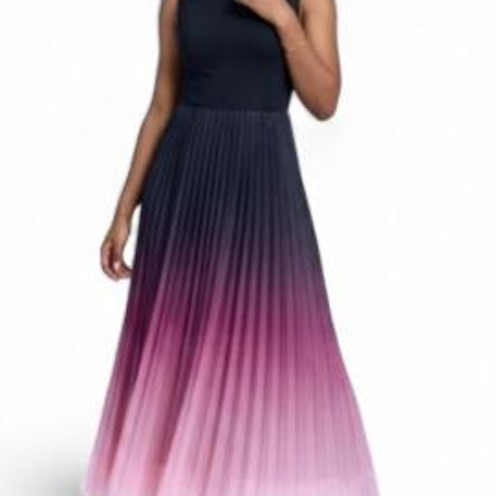 Anna-Kaci Women's Sleeveless High Neck Pleated Ombre A-Line Maxi Dress